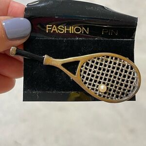 Vintage Tennis Racket Pin Brooch Gold tones